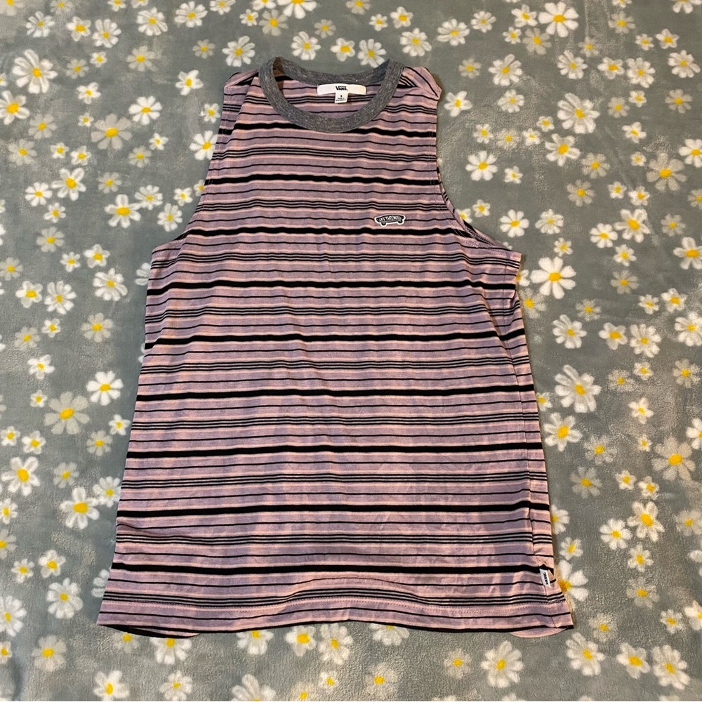 Vans Purple and Black Striped Top